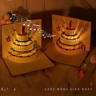 Thiệp sinh nhật 3D với ánh sáng lung linh, âm nhạc dễ thương, lời chúc tùy chỉnh, quà tặng bất ngờ cho người thân yêu