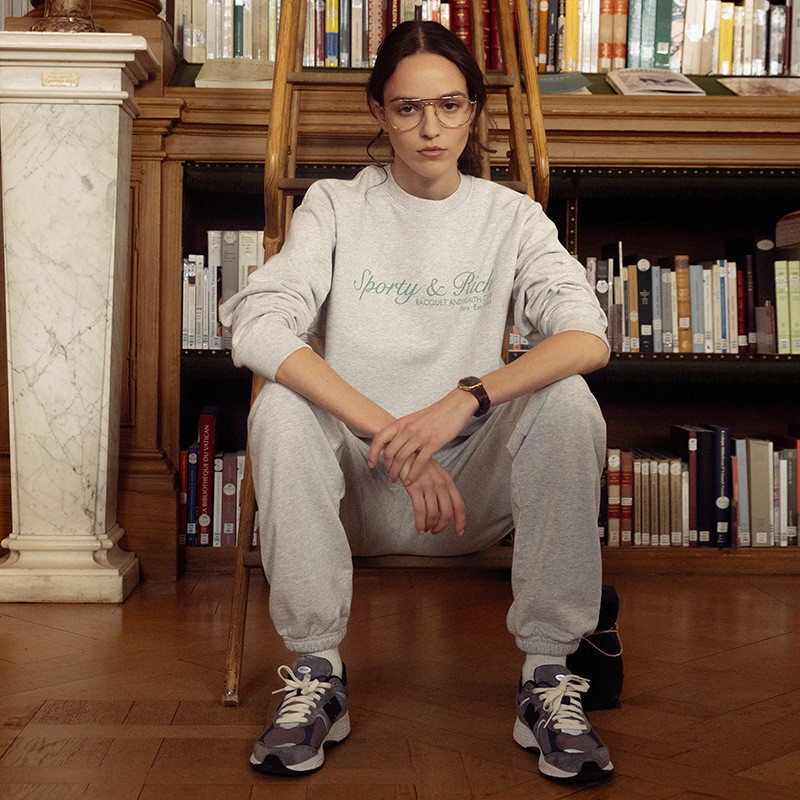 Sporty&Rich Letter Print Fleece Sweatshirt Women's Crew Neck Sweatshirt