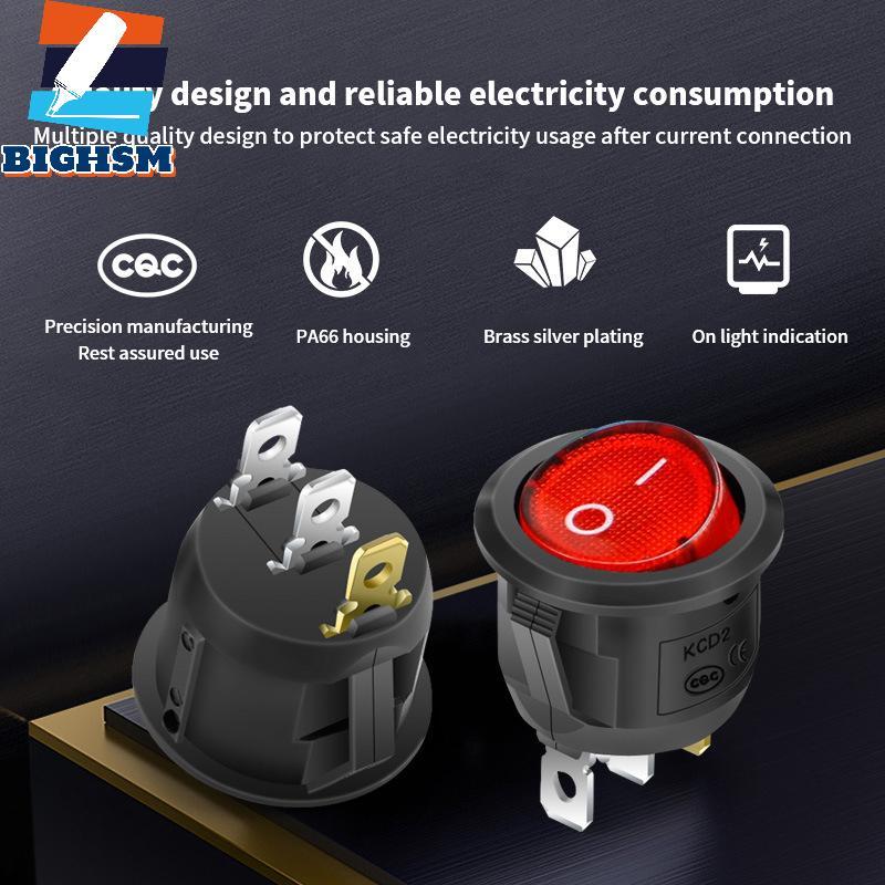 [BIGHSM] Công tắc thuyền chất lượng cao Công tắc nguồn tròn thuyền chống nước có nút đèn 6A 250V Mở 