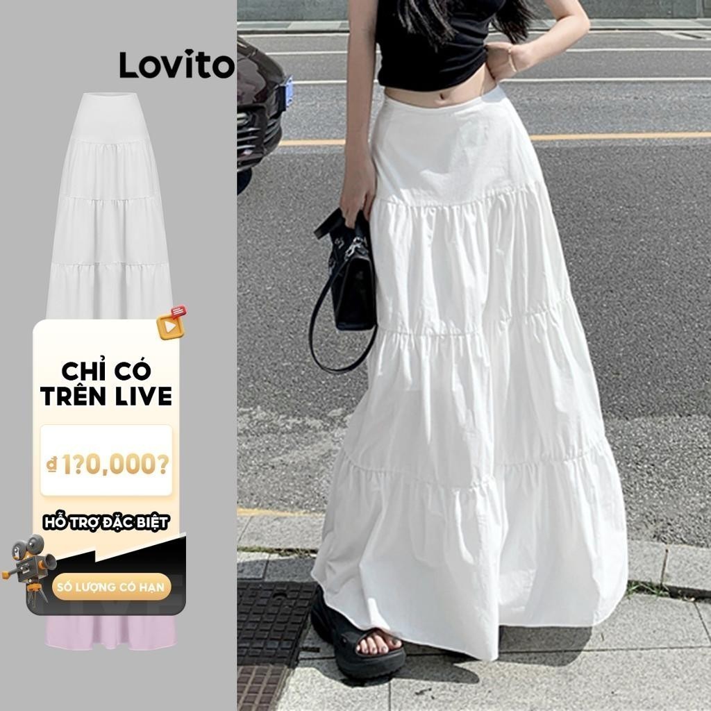 (LIVE STREAM SALE) Chân váy Lovito cơ bản màu trơn phong cách thường ngày cho nữ L85AD112