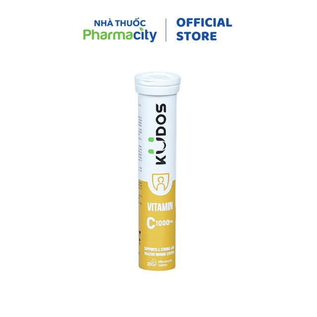 Viên sủi KUDOS Vitamin C 1000mg hương chanh bổ sung vitamin C cho cơ thể (Tuýp 20 viên)