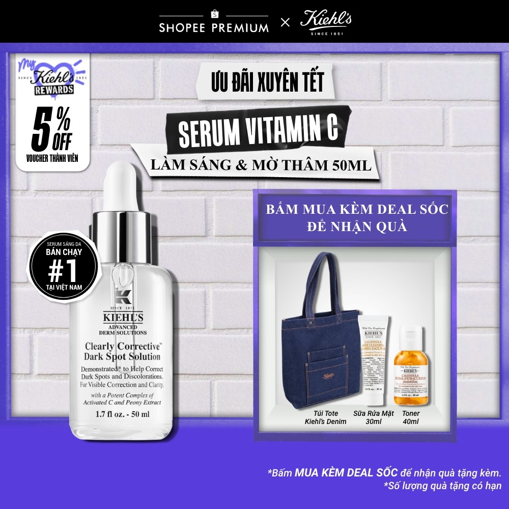 Serum Vitamin C làm sáng da & mờ thâm mụn Kiehl's Clearly Corrective™ Dark Spot Solution 50ml