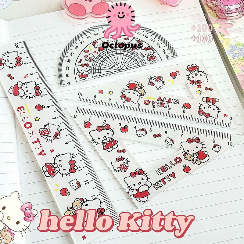 🍄thước kẻ hình tam giác trái tim sáng tạo dành cho bé gái Bộ 4 thước kẻ acrylic Sanrio thước kẻ vẽ h