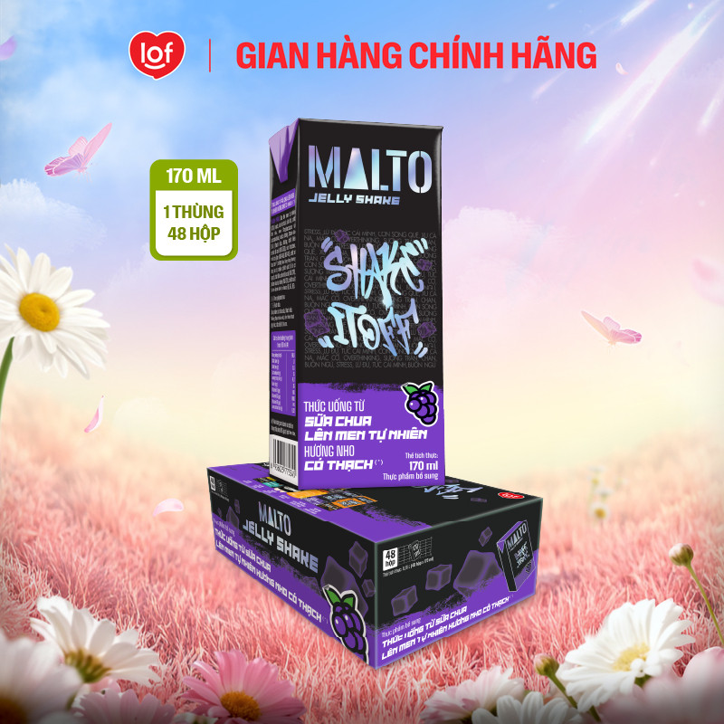 Sữa chua lên men tự nhiên MALTO Jelly Shake Shake It Off hương nho có thạch thùng 48 hộp x 170ml