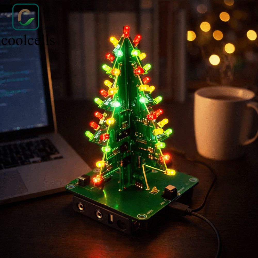 COOLCELLS LED Đồ chơi nhấp nháy cây thông Noel, Bộ dụng cụ hàn LED màu đỏ xanh vàng vàng Bộ dụng cụ 