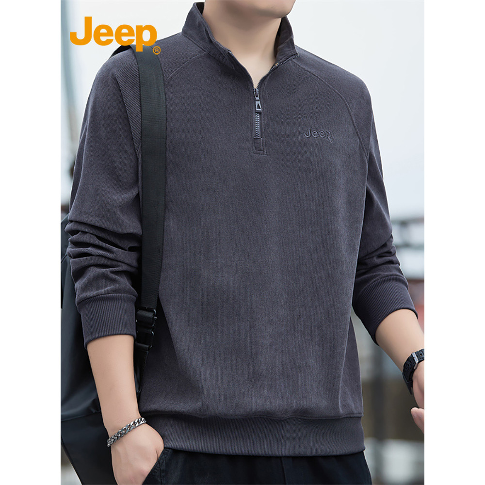 Jeep Jeep Jeep Đứng Cổ Áo Thun Dài Tay Nam Phong Cách Mới Corduroy Top Xuân Thu Áo polo Thể Thao Thư
