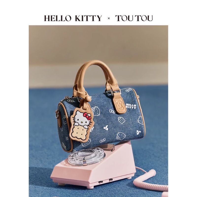 Quà Tặng Sinh Nhật TOUhellokitty TOUhellokitty Denim Bowling Bag Hello kt Crossbody Boston Bag D