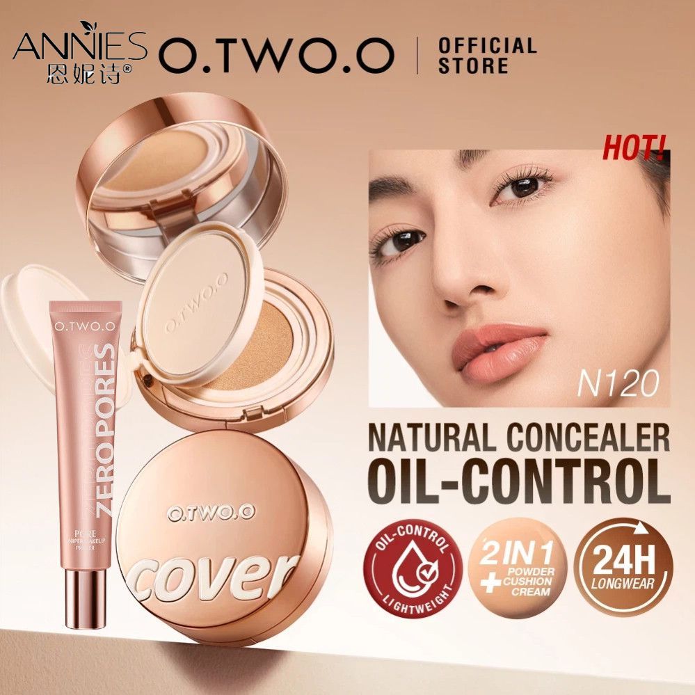 ♕ Bộ 2 sản phẩm O.two.o Kem nền & Phấn phủ 2 trong 1, Kem nền dạng cushion, Kem lót trang điểm mặt