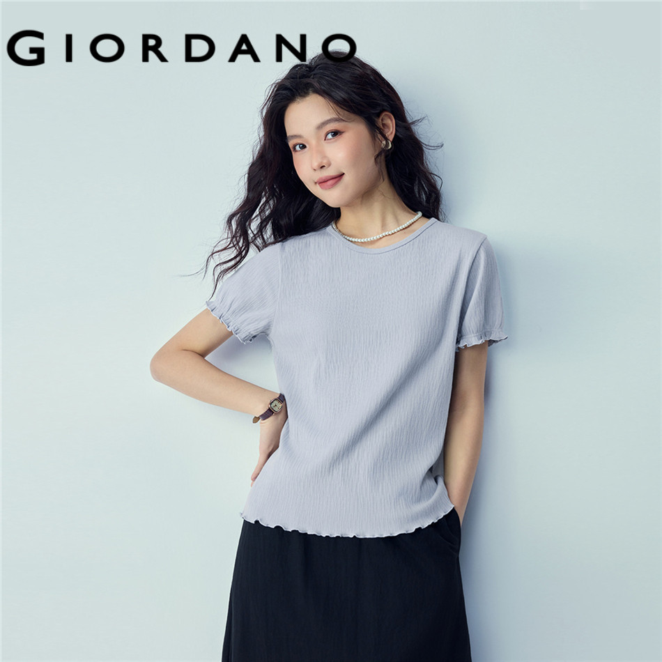 GIORDANO WOMEN Lettuce edge short sleeve crinkle tee 05326417