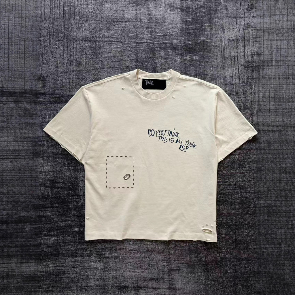 DLKC PalyHollywood Washed and distressed vintage texture knitwear T Heavy-duty shirt330Short-sleeved