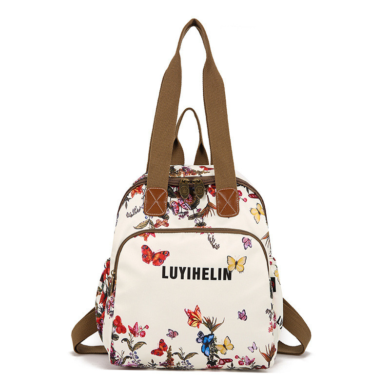 Authentic women's bag with floral print, vintage style backpack, multifunctional fashion sports back