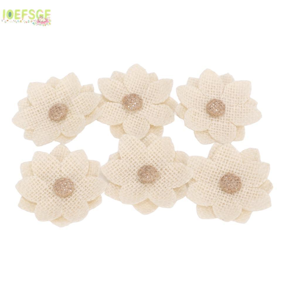 IOEFSGF 6 Hoa Vải, Hoa Bố Màu Kem Đường Kính 6cm, Hoa Nhân Tạo Flatback Linen Hoa DIY Craft