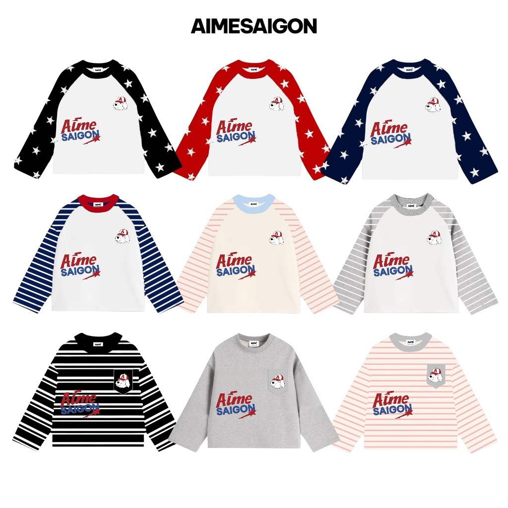 [Ver5] Áo Thun Tay Dài Raglan Phối Borip NGÔI SAOxCotton Long Sleeve Boxy AIMÉ Form Rộng Cổ Tròn Unisex Nam Nữ Áo Mùa Hè | BigBuy360 - bigbuy360.vn