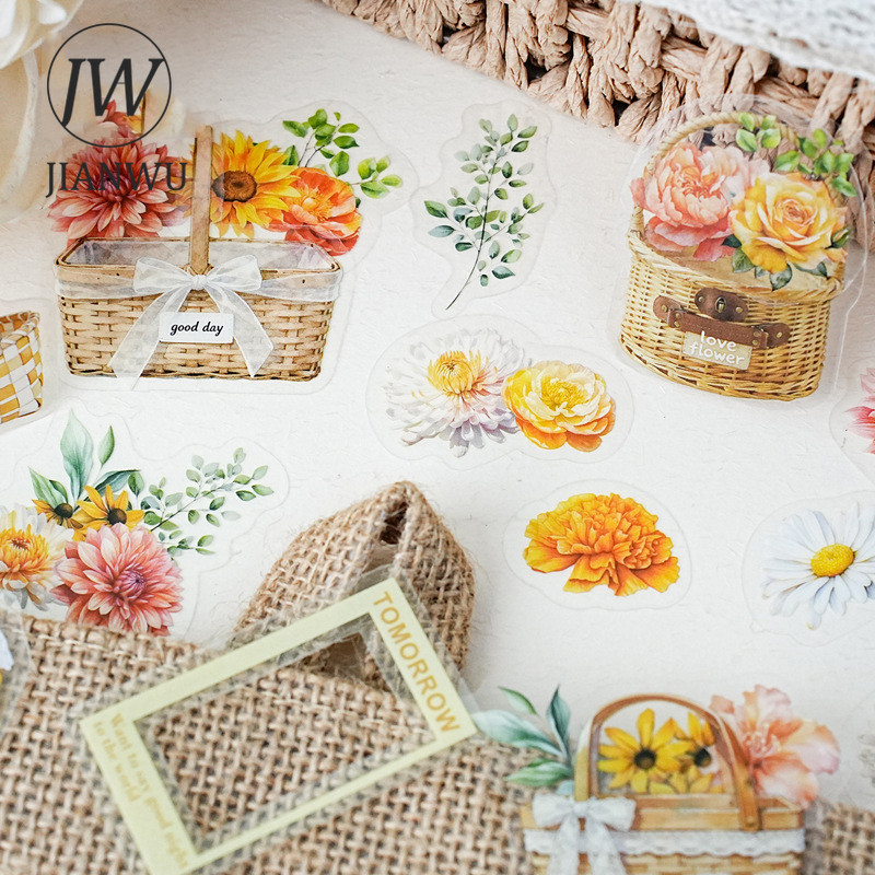 JIANWU Hidden Flower Corner Series Vintage Plant Hoa Phong Cảnh Chất Liệu Cắt Dán PET Sticker Sáng T
