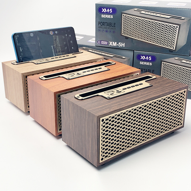 X XM5 Loa Bluetooth Không Dây Phong Cách Mới Âm Lượng Cao Để Bàn Bằng Gỗ Retro Radio Mini Di Động Lo