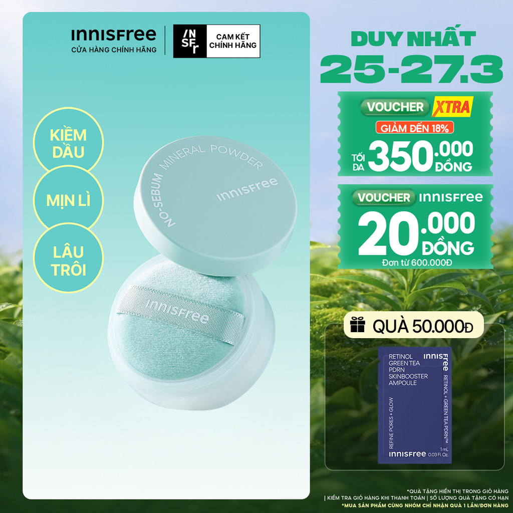 Phấn phủ bột kiềm dầu, mịn lì lâu trôi INNISFREE No Sebum Mineral Powder 5g