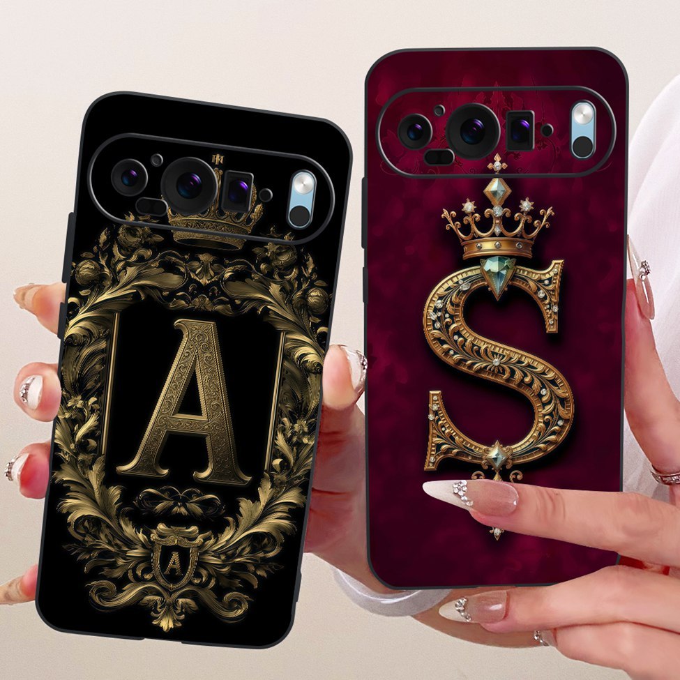 Ốp lưng Google Pixel 9 Silicone Luxury Crown A-Z Letters 2D Họa tiết phẳng Vỏ điện thoại mềm G2YBB G
