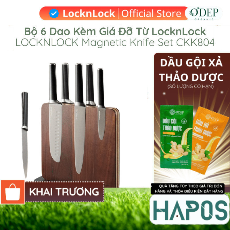 Bộ 6 dao kèm giá đỡ từ LocknLock Magnetic Knife Set CKK804 bằng thép không gỉ - HAPOS HOF