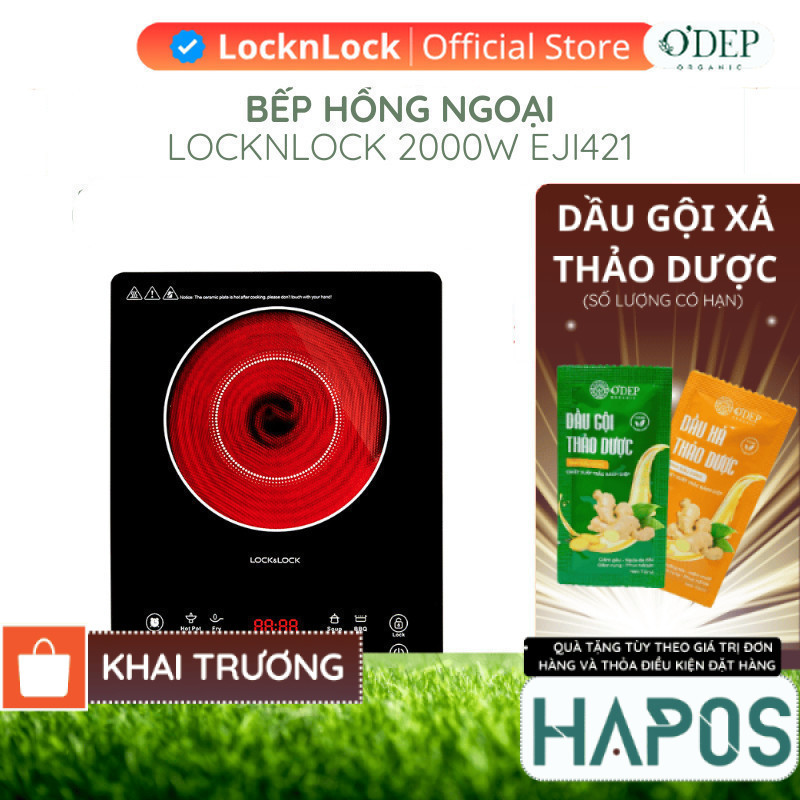 Bếp hồng ngoại LocknLock 2000W Chính hãng cảm ứng đa năng, khóa an toàn trẻ em EJI421  MALL - HAPOS 