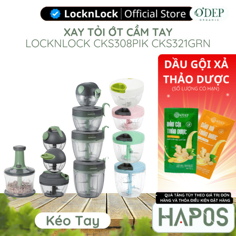 Máy xay tỏi ớt mini cầm tay LocknLock CKS308PIK CKS309GRN CKS321GRN lưỡi xay bén dễ vệ sinh - HAPOS 
