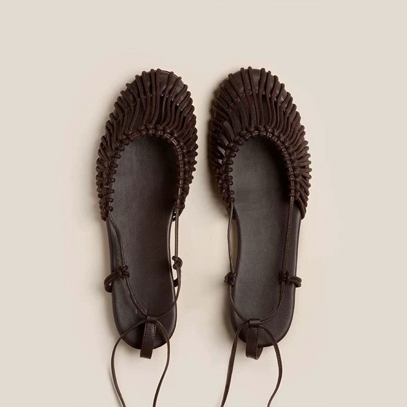 Sheepskin Version～Handmade Vintage Toe-Strap Sandals for Women, Summer Flat Leather Roman Sandals wi