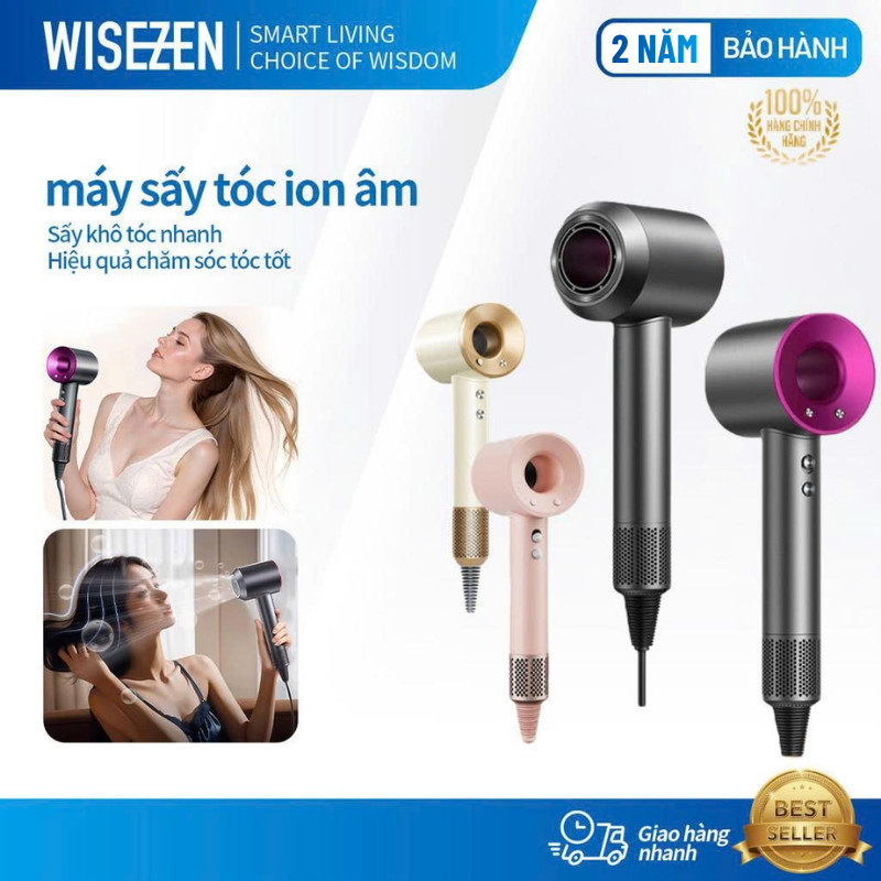 Máy Sấy Tóc Ion Âm Không Cánh Quạt Wisezen Nóng Lạnh 2 Chiều Chăm Sóc Và Bảo Vệ Tóc Công Suất 1400W