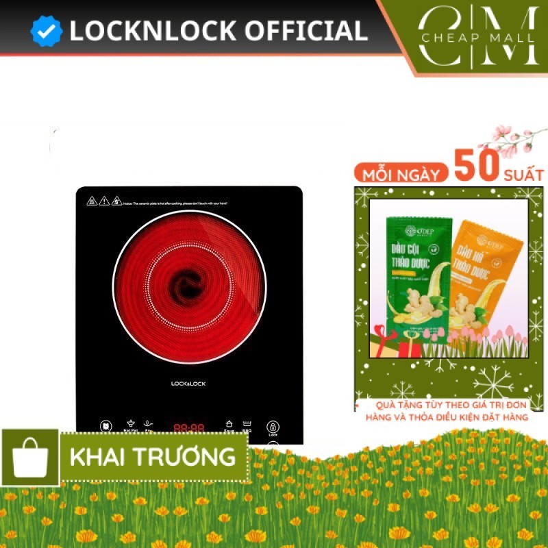 Bếp hồng ngoại LocknLock Chính hãng, mặt kính cảm ứng, công suất lớn 2000W đun nấu nhanh EJI421   - 