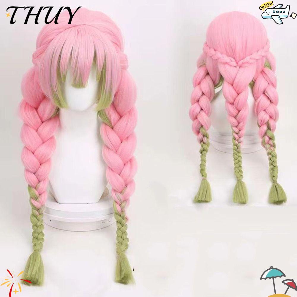 Tóc giả cosplay Demon Slayer Mitsuri Kanroji màu hồng xanh, chất lượng cao