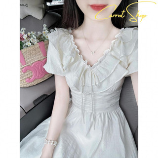 Oder-Váy Liền Tôn Dáng Chít Eo Cổ Lá Sen Hai Lớp Chữ V Thanh Lịch Cho Nữ Váy Thiết Kế Mẫu Mới Mùa Hè