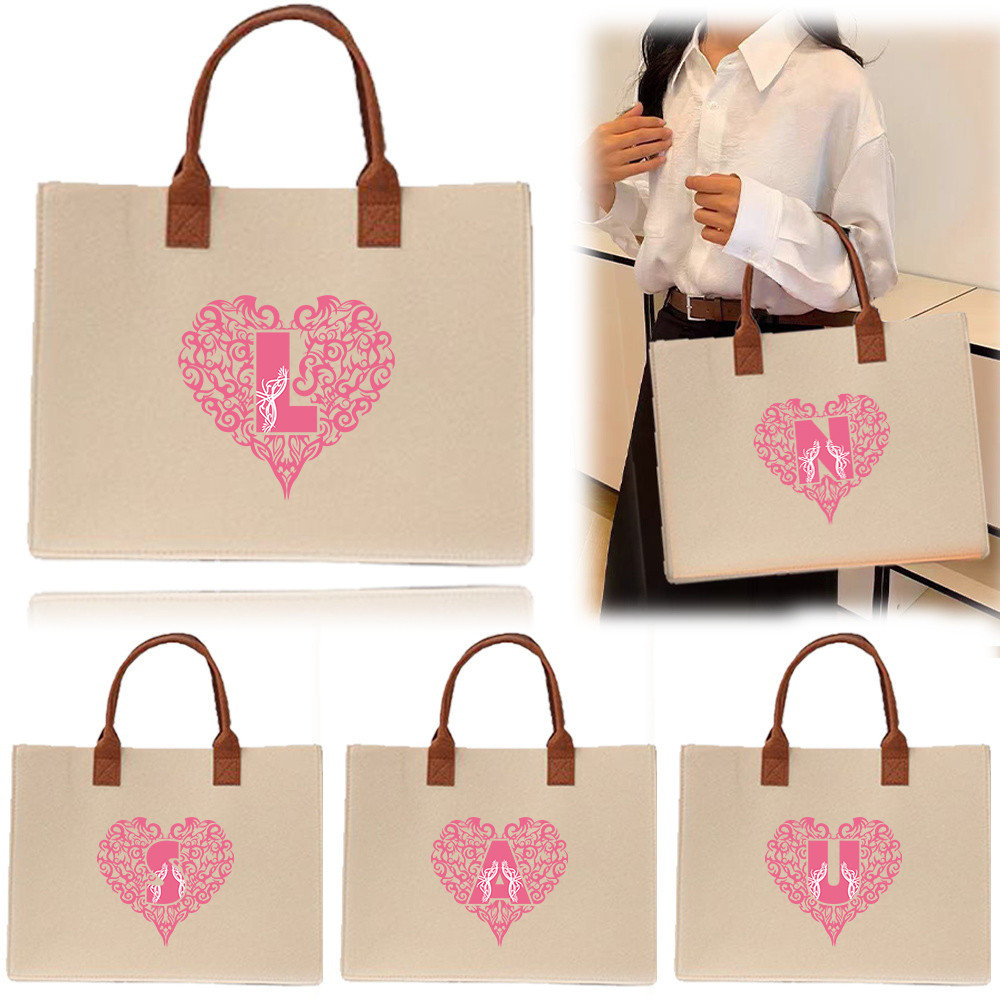 In stock 【Lowest price】 Exquisite print Thickened Commuter shopping bag Felt tote bag Large felt tot