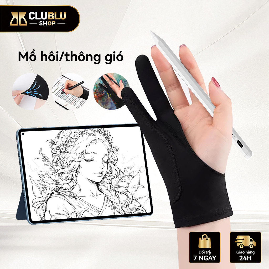 CLUBLU Găng Tay Vẽ Họa Sĩ Hở 2 Ngón Co Giãn Thoáng Khí Bảng Vẽ Điện Tử Tablet