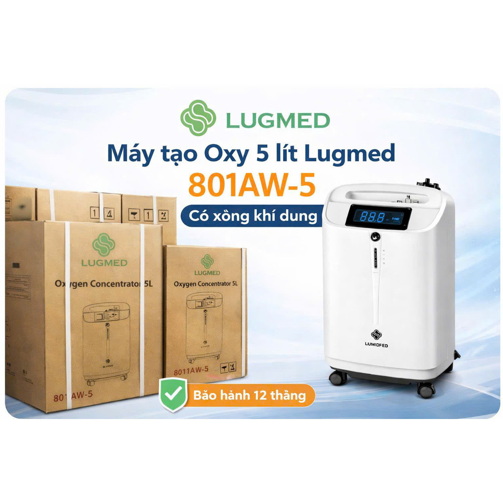Máy tạo oxy 5 lít Lugmed 801AW-5 (có xông khí dung) - Bảo hành 1 năm - Ymart