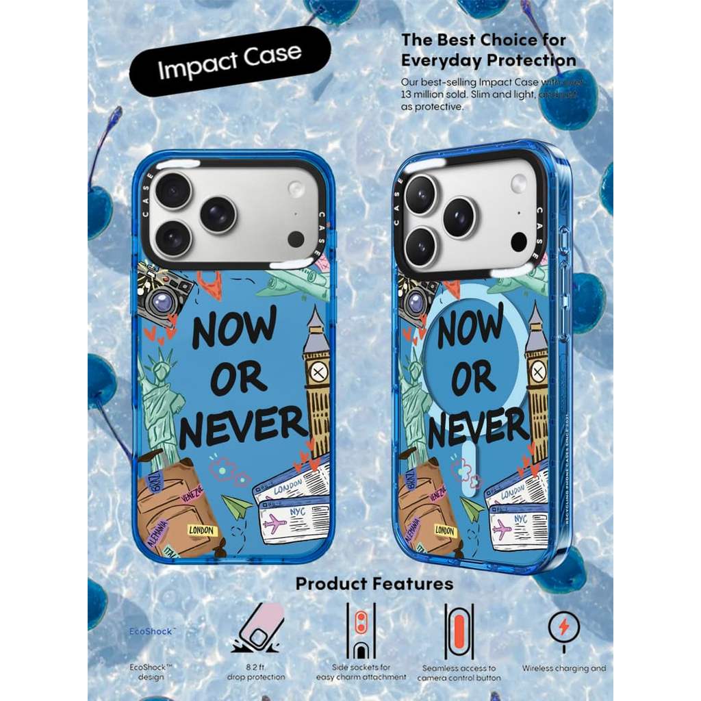 CASECASE X Now or Never Case Sky Blue Color Clear Hard Từ Hút Tác Động Dành Cho Apple IPhone 12 13 1