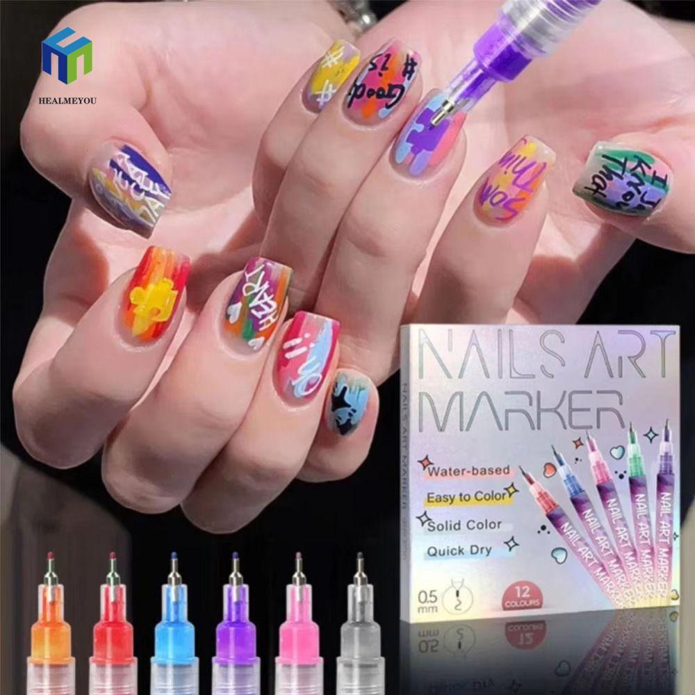 HEALMEYOU DIY Nail Art Nail Marker, Trừu Tượng 0.5 / 0.7 MM Tip 3D Nail Art Pen DIY Set, Dòng Đơn Gi