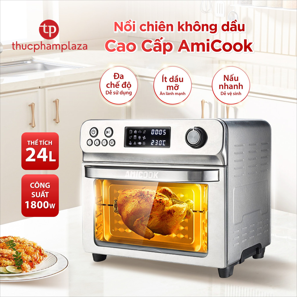 (GIẢM THÊM 400K) Nồi Chiên Không Dầu Dạng Lò 24L AMICOOK (Air Fryer Oven) - Màu Bạc | Nướng, Chiên, Quay Đa Năng