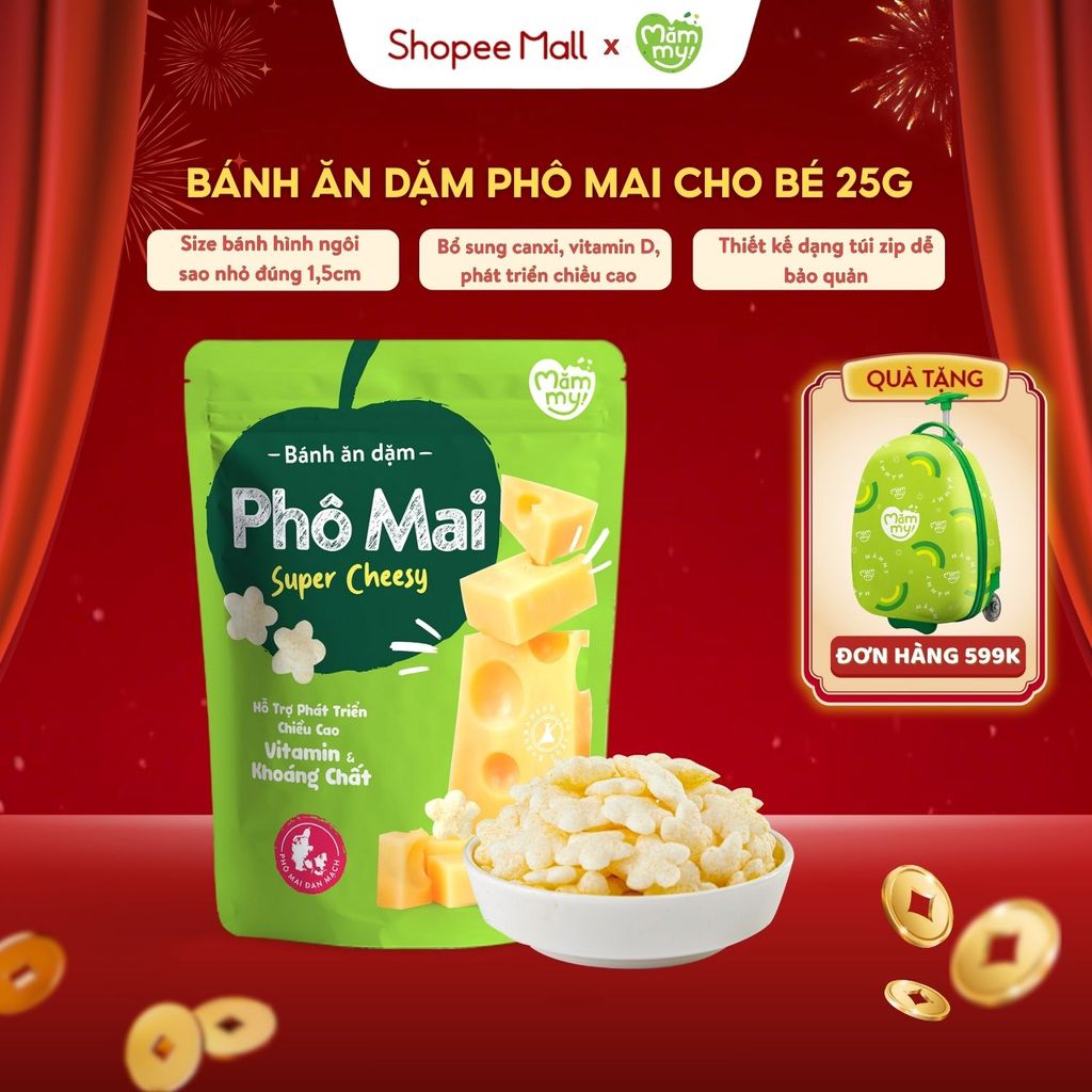 Bánh ăn dặm cho bé vị phô mai Mămmy hình ngôi sao, giàu dinh dưỡng, bổ sung canxi, tan trong miệng