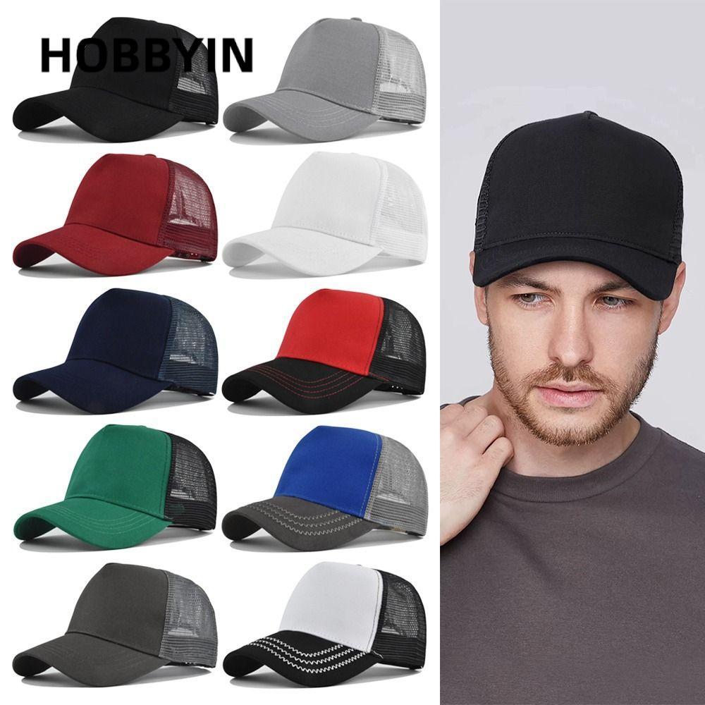 Mũ bóng chày Hobb Yin thoáng khí, top cứng, màu trơn 5 tấm cho nam nữ