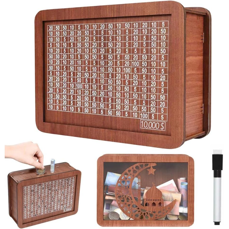 Hộp tiết kiệm tiền bằng gỗ, Hộp thử thách tiết kiệm mới 2026, Hộp tiết kiệm tiền bằng gỗ có bộ đếm, 