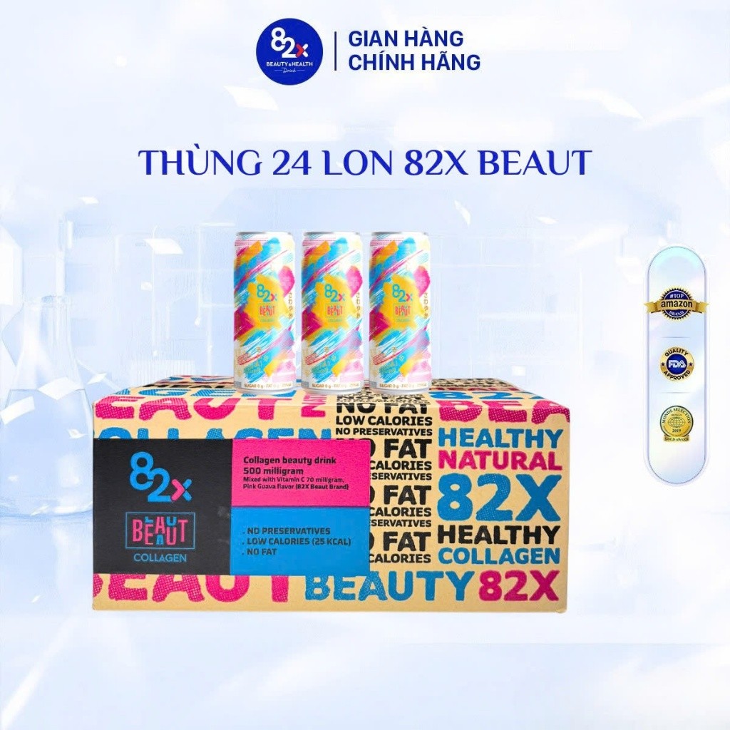 [Live x 82X] Thực phẩm bổ sung Collagen 82X Beaut Vị Ổi Hồng (1 Thùng 24 Lon)