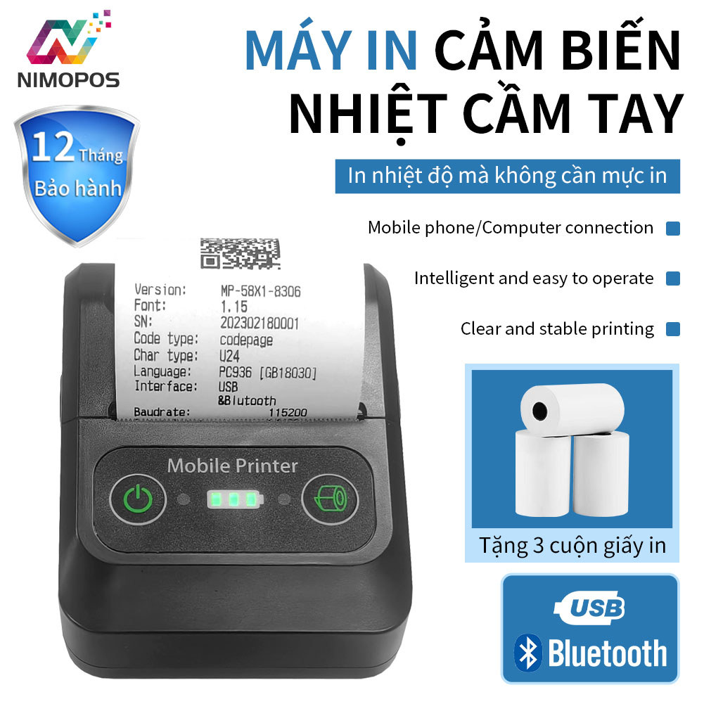 Máy In Nhiệt Bluetooth 58mm In Hóa Đơn/Biên Lai Máy In Di Động Dùng Pin Chất Lượng Cao
