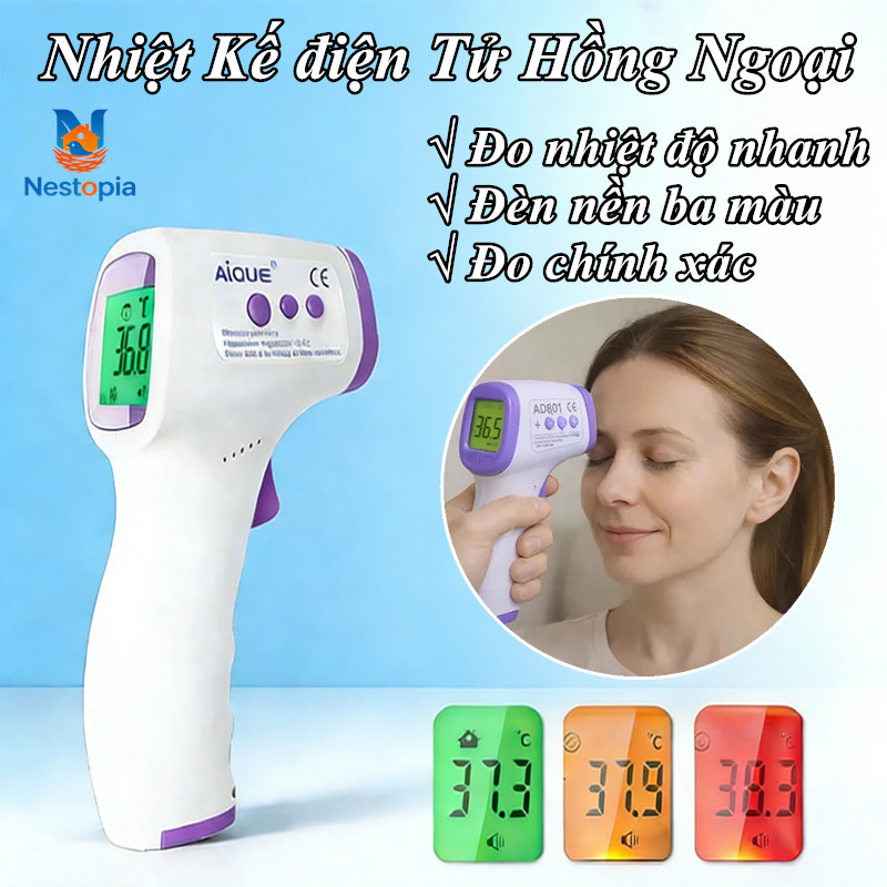 Nhiệt Kế điện Tử Hồng Ngoại đo Trán/Tai,Nhiệt Kế Gia đình,Đèn Nền Ba Màu,Đo Nhiệt độ Chính Xác,Nhỏ Gọn Và Tiện Lợi