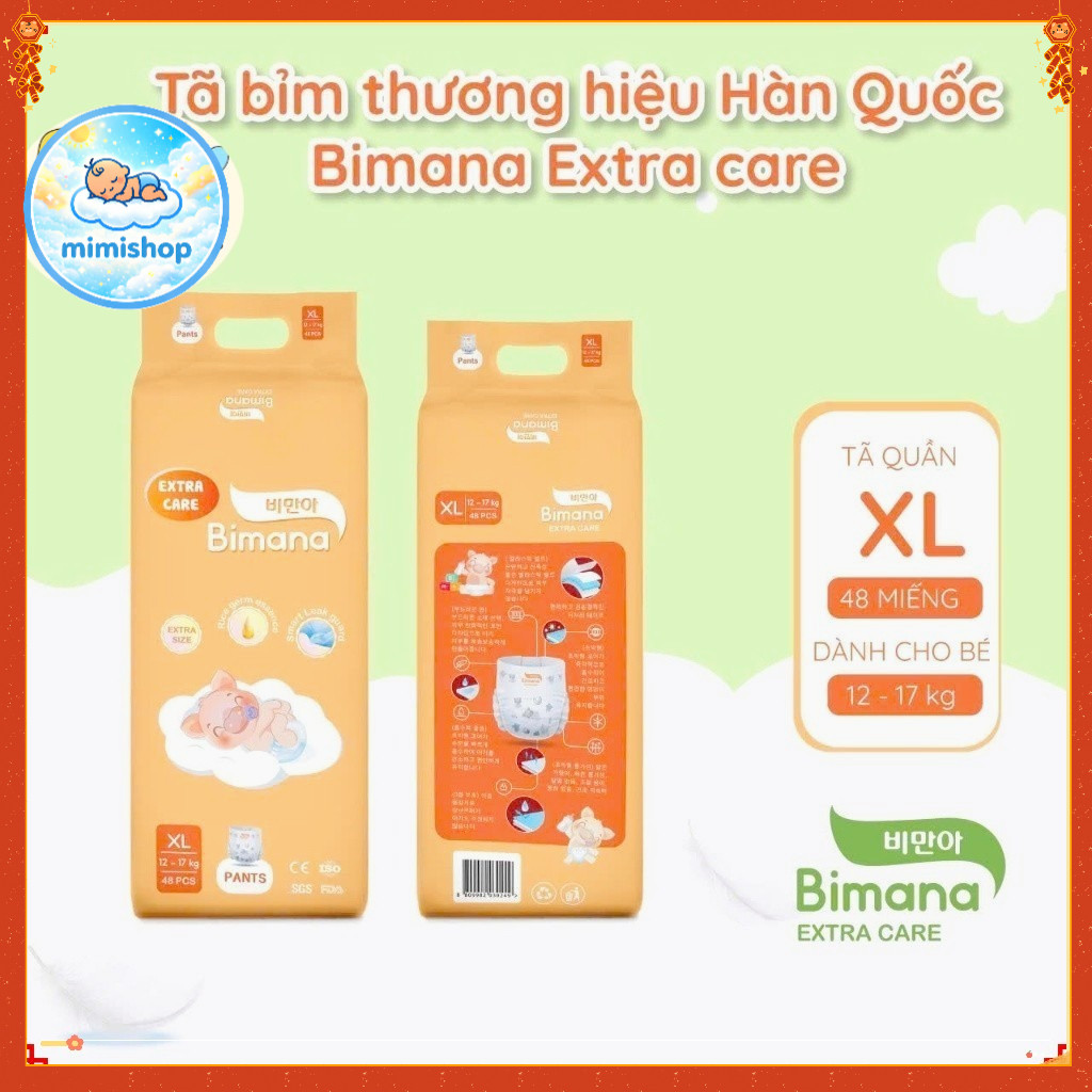 Tã/Bỉm Dán/Quần BIMANA EXTRA CARE Thấm Hút Tốt, Đủ Size Thấm hút tốt
