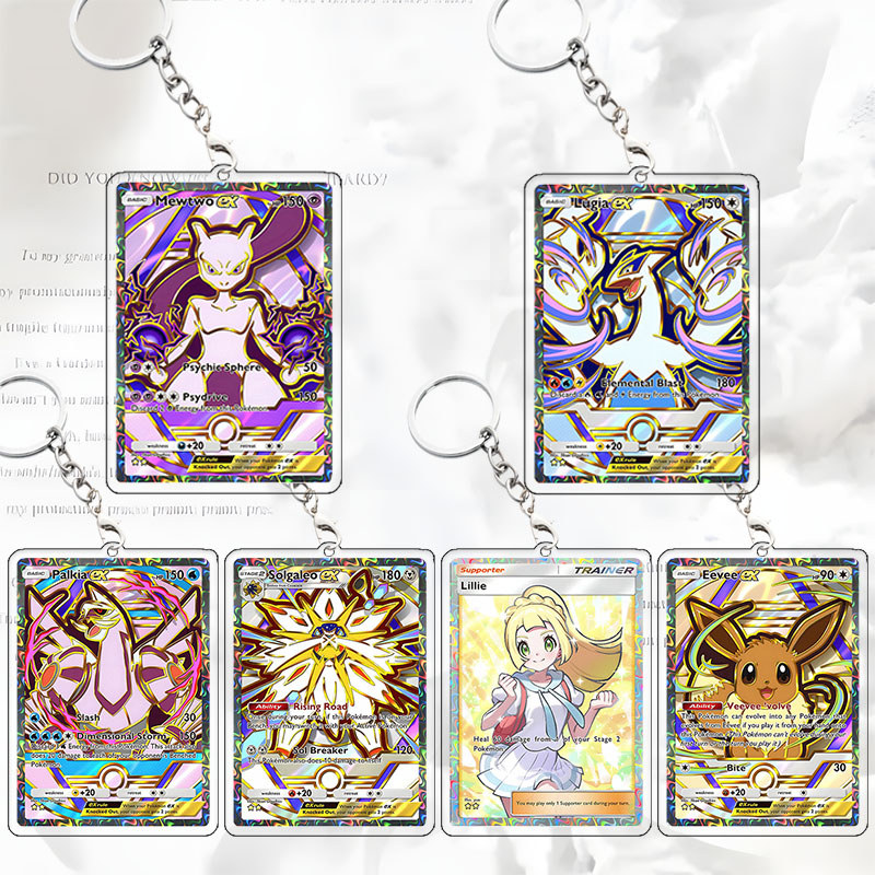 Mewtwo Ex Keychain PTCG Card Pocket Monster English Collection Prop Bag Decor Package Exquisite