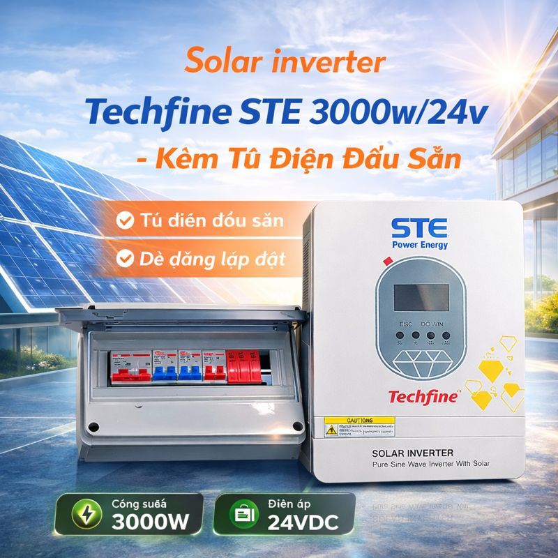 INVERTER SOLAR STE TECHFINE 3000W/24V - TỦ ĐIỆN ABS CÓ SPD CHỐNG SÉT DC - ẢNH THẬT - CÓ SẴN