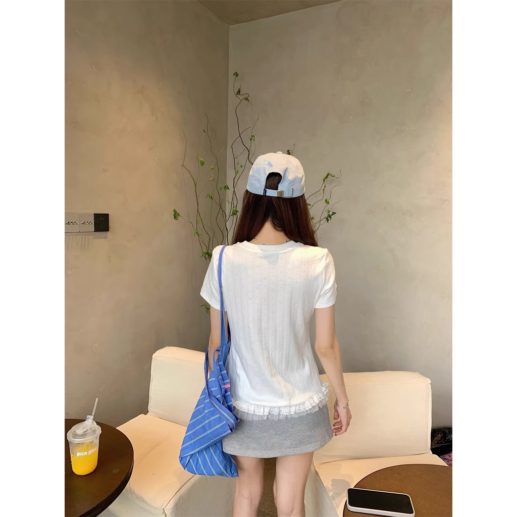 Áo babydoll baby tee nữ ôm body Thiết kế mới White Love Jacquard tay ngắn mùa hè Phong cách mới Slim-fit | BigBuy360 - bigbuy360.vn