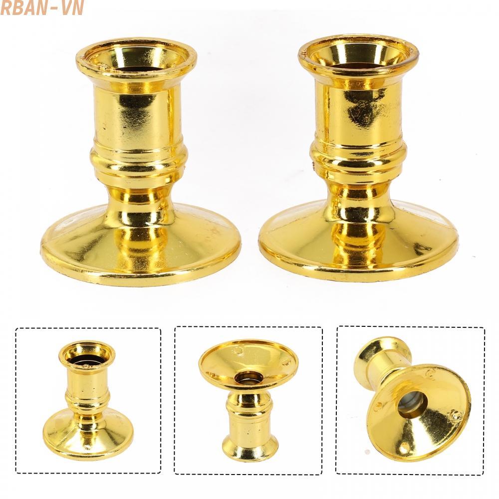 2pcs Gold Plastic Candlestick Taper Candle Holders Mid-century Centerpiece Decor