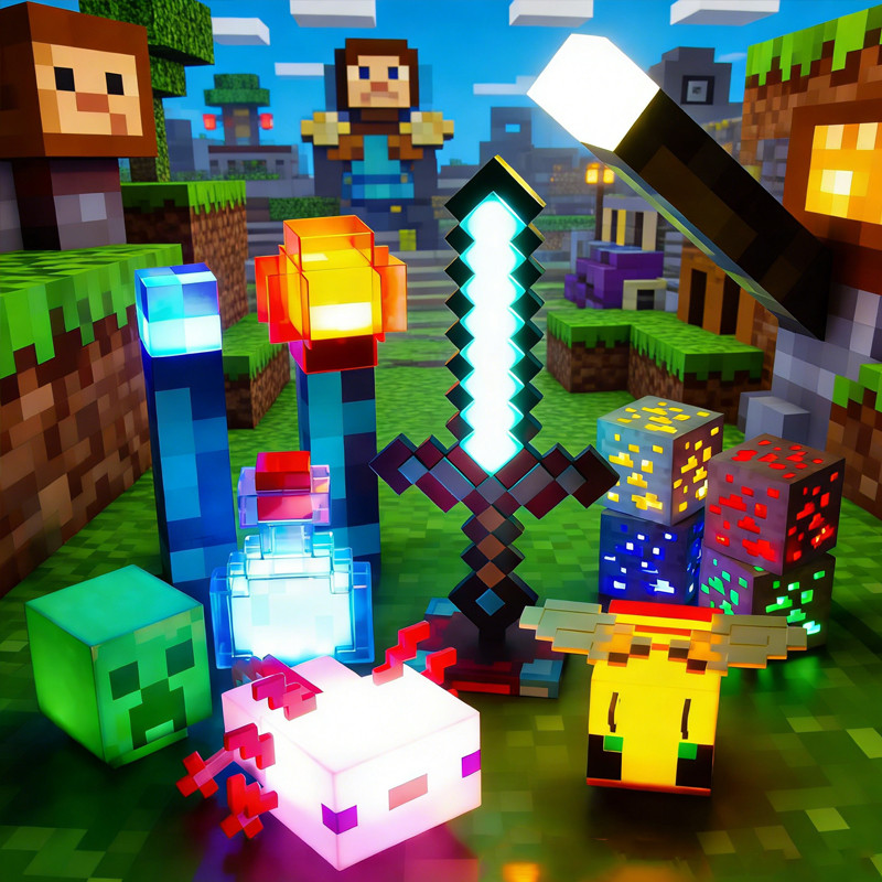 8 Màu Minecraft Chai Đèn Ngủ Led Trò Chơi Sáng Tạo Minecraft Torch Axolotl Fox Trang Trí Phòng Ngủ Đ