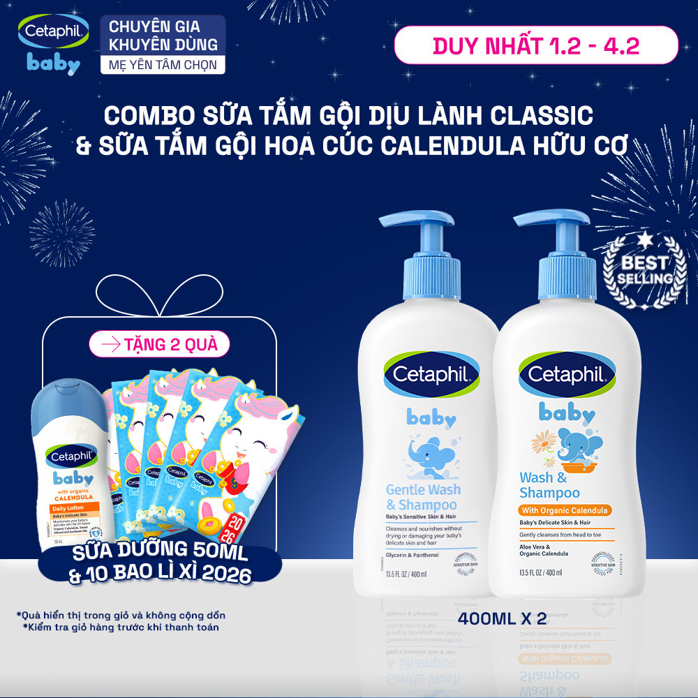Combo sữa tắm gội dịu lành cho bé GENTLE W&S 400ML &  Sữa tắm dưỡng ẩm dịu lành cho bé với Calendula W&S 400ML