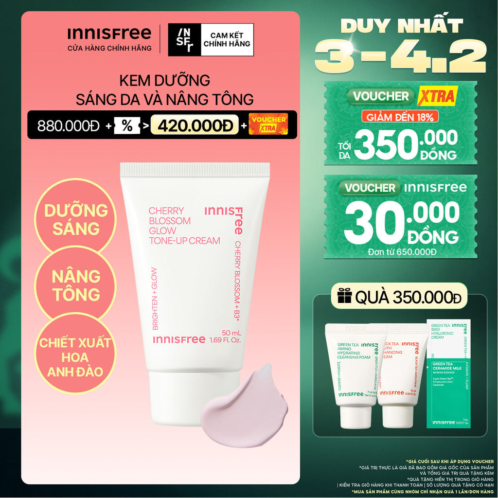 Kem nâng tông, dưỡng sáng làm đều màu da từ hoa anh đào INNISFREE Cherry Blossom Tone Up Cream 50ml