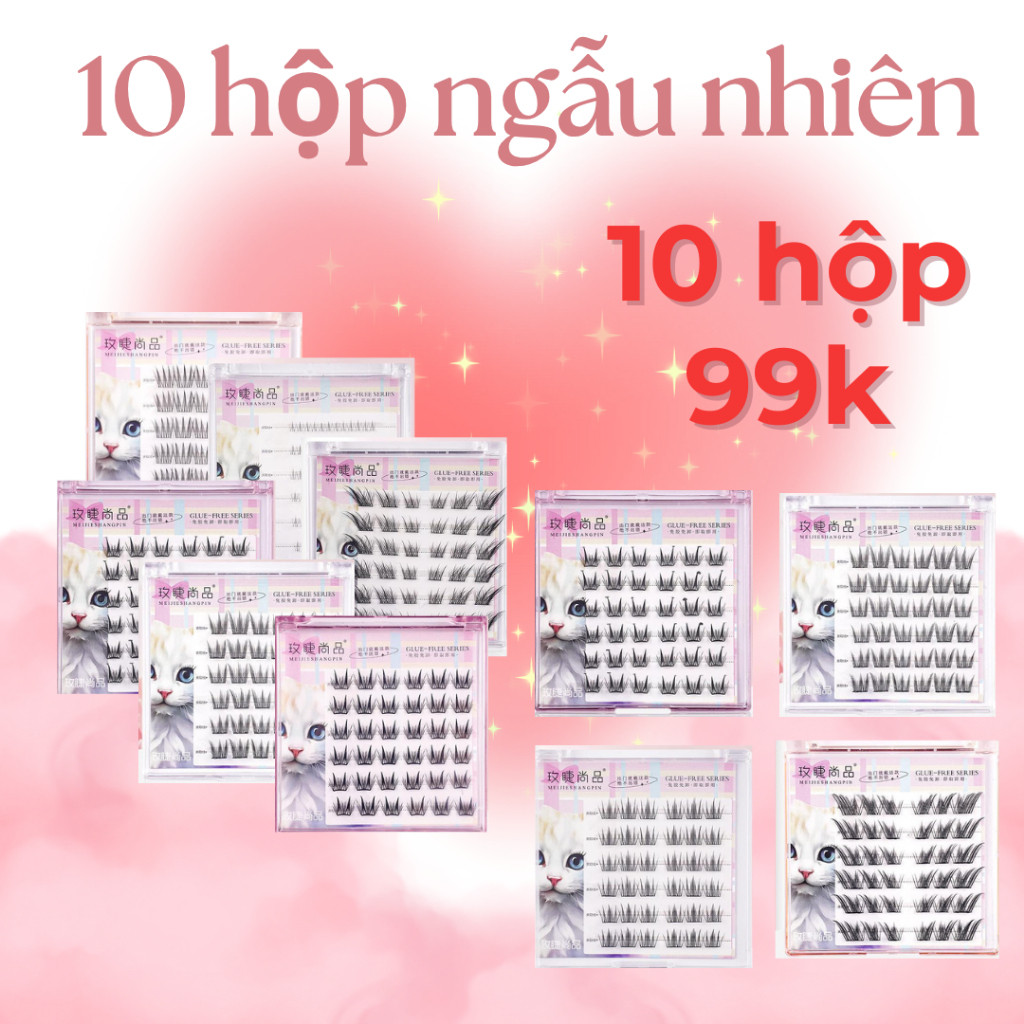 10 hộp 99k Mi giả có sẵn keo – Sợi mi mảnh, look tự nhiên, dùng được nhiều lần
